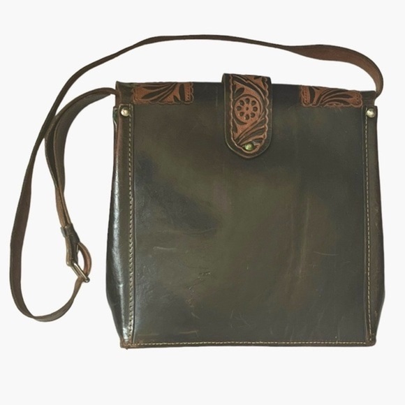 Vintage Hand Tooled Leather Bag 60s 70s Boho Purse Shoulder Crossbody Bag Hippie - Picture 4 of 8